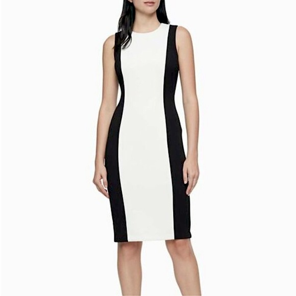 Calvin Klein Sleeveless Colour-block Sheath Dress - Picture 1 of 8